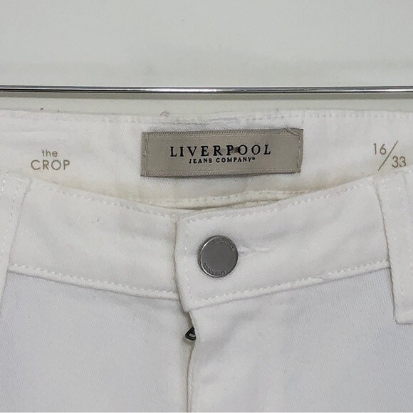 Liverpool The Crop Jeans Size 16 White Atrium Distressed Raw Hem Tapered Leg - Picture 4 of 9